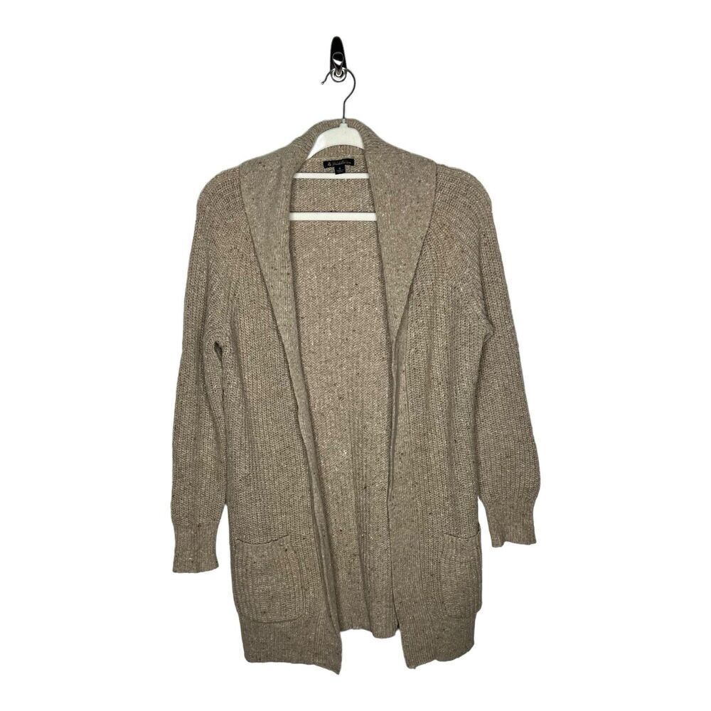 Brooks Brothers Open Cardigan Sweater Womens Small Tan Merino Wool Angora Mohair